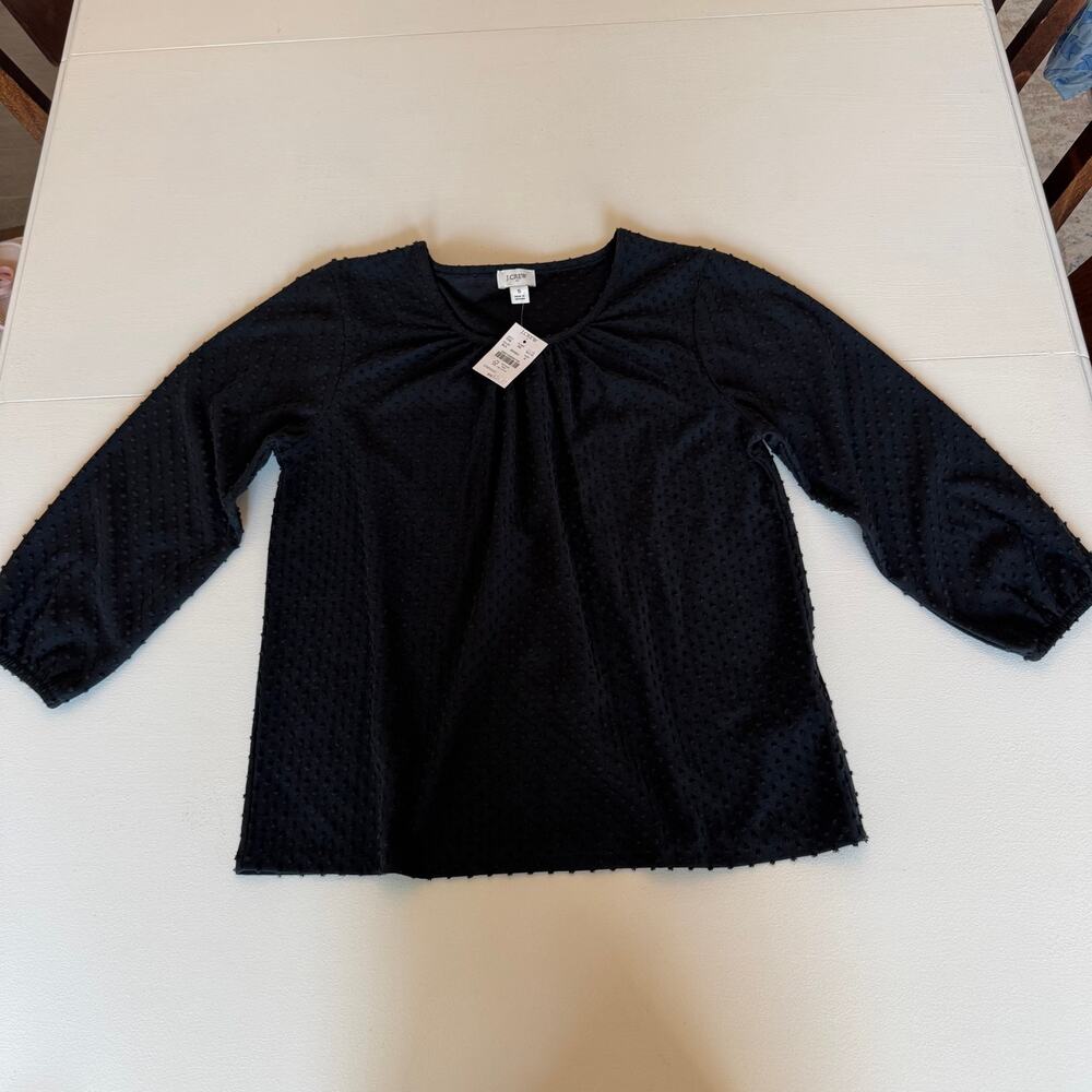 J. Crew Factory New With Tag Women's Poet-Sleeve Clip-Dot Top Black Size Small